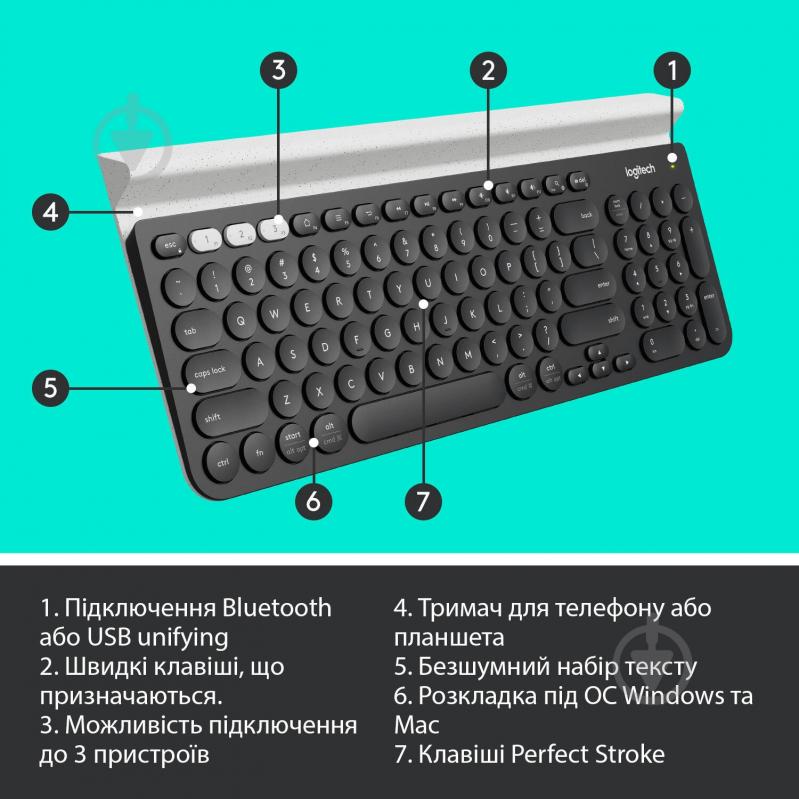 Клавиатура Logitech K780 Multi-Device Wireless Keyboard (L920-008042) dark grey - фото 6