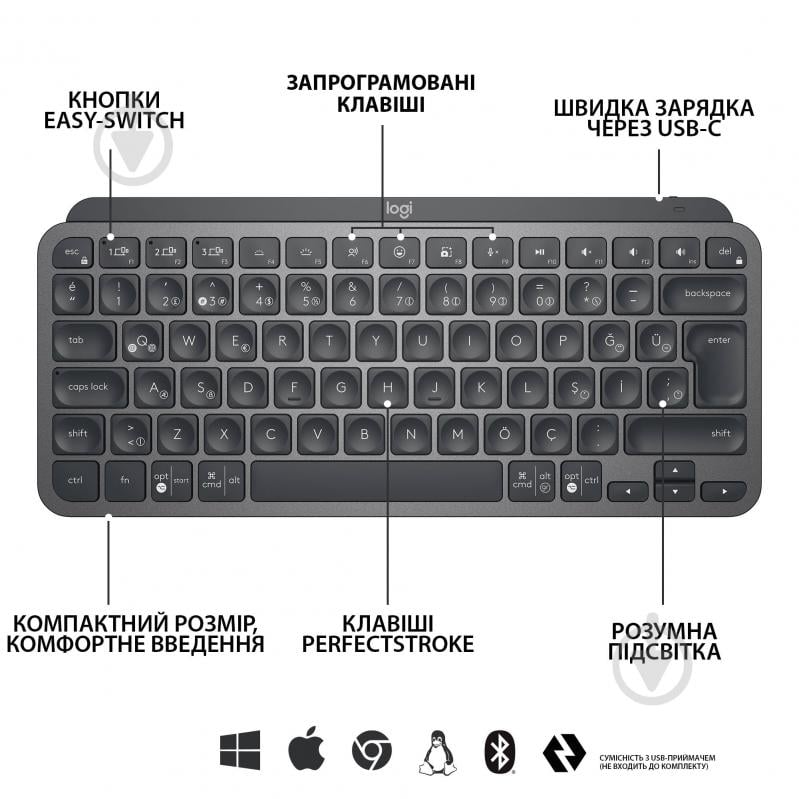 Клавиатура Logitech MX Keys Mini Minimalist Wireless Illuminated (920-010498) graphite - фото 6