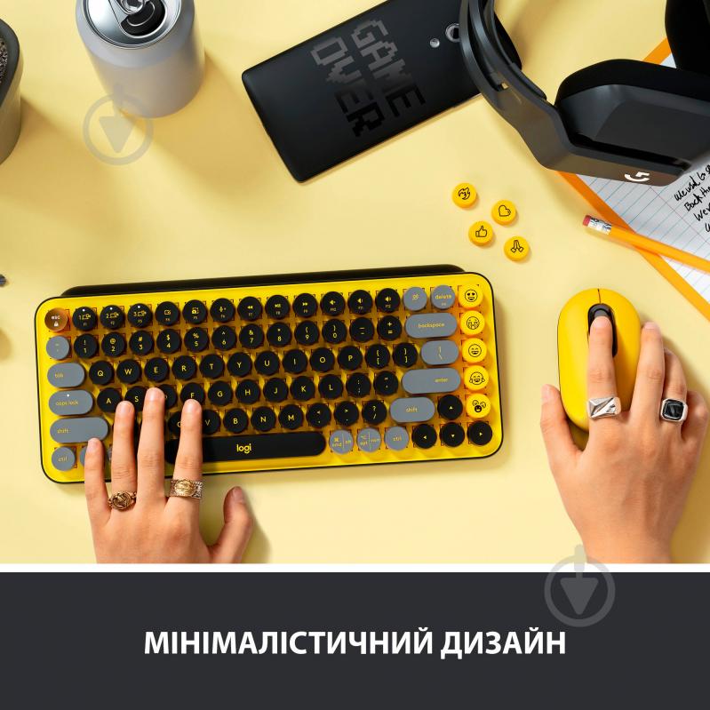 Клавиатура Logitech POP Keys Wireless Mechanical Keyboard With Emoji Keys (L920-010735) blast yellow - фото 5