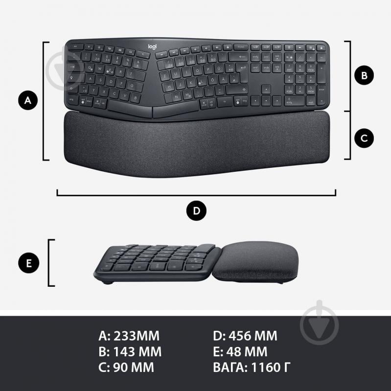 Клавиатура беспроводная Logitech ERGO K860 (L920-010108) black - фото 12