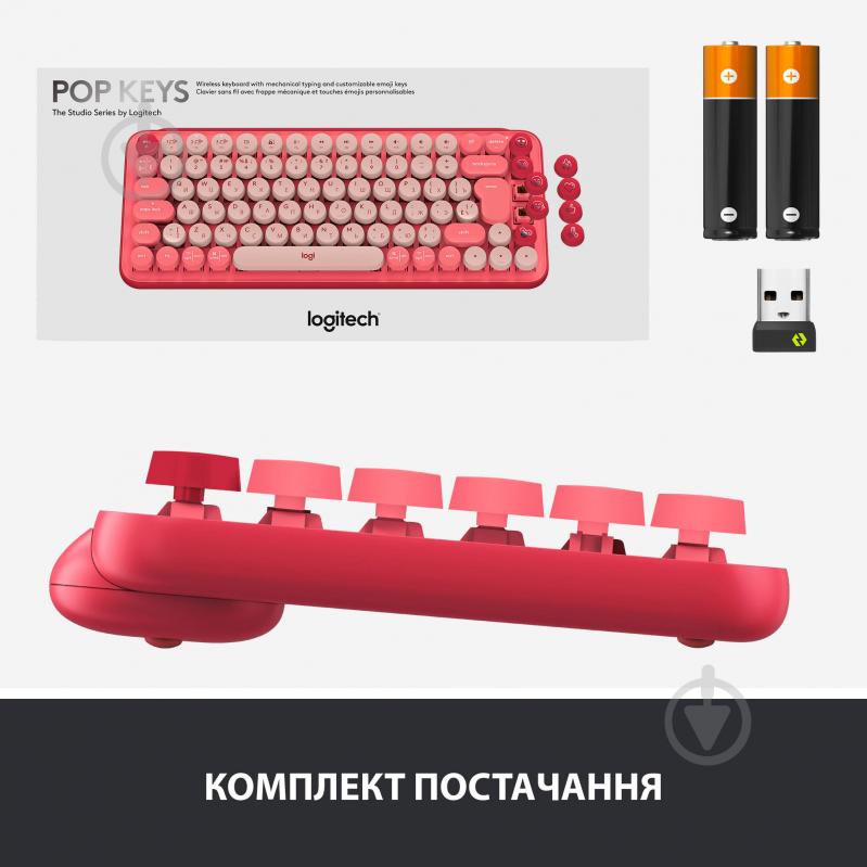 Клавіатура Logitech POP Keys Wireless Mechanical Keyboard With Emoji Keys (L920-010737) heartbreaker rose - фото 8