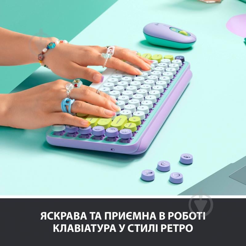 Клавиатура Logitech POP Keys Wireless Mechanical Keyboard With Emoji Keys (L920-010736) daydream mint - фото 4