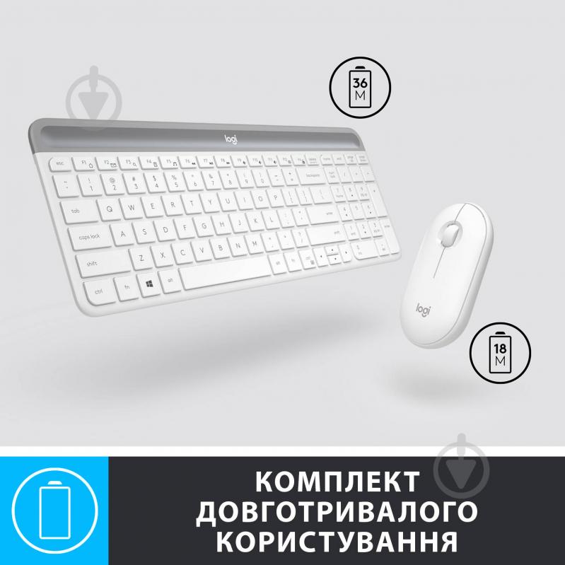 Комплект клавиатура и мышь Logitech MK470 Slim Wireless Keyboard and Mouse Combo White (L920-009205) - фото 5