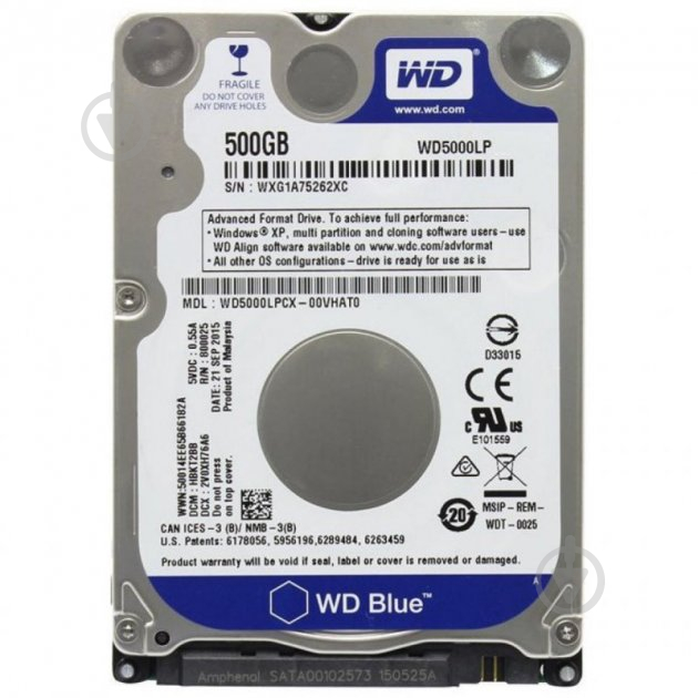 Жорсткий диск Western Digital Blue 500 ГБ 2,5" SATA III (WD5000LPZX) silver - фото 2