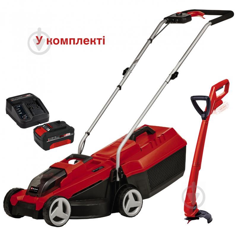 Газонокосарка акумуляторна Einhell GE-CM 18/32 Li + тример акумуляторний GC-CT 18/24 Li P - фото 1