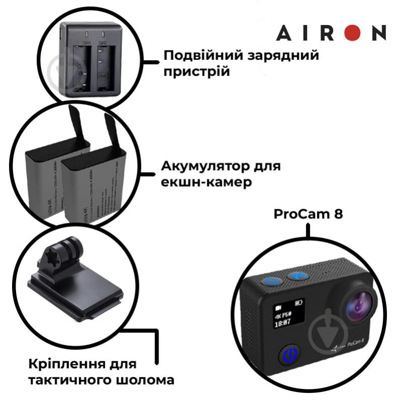 Экшн-камера AIRON ProCam 8 Black с аксессуарами black (4822356754481) - фото 3