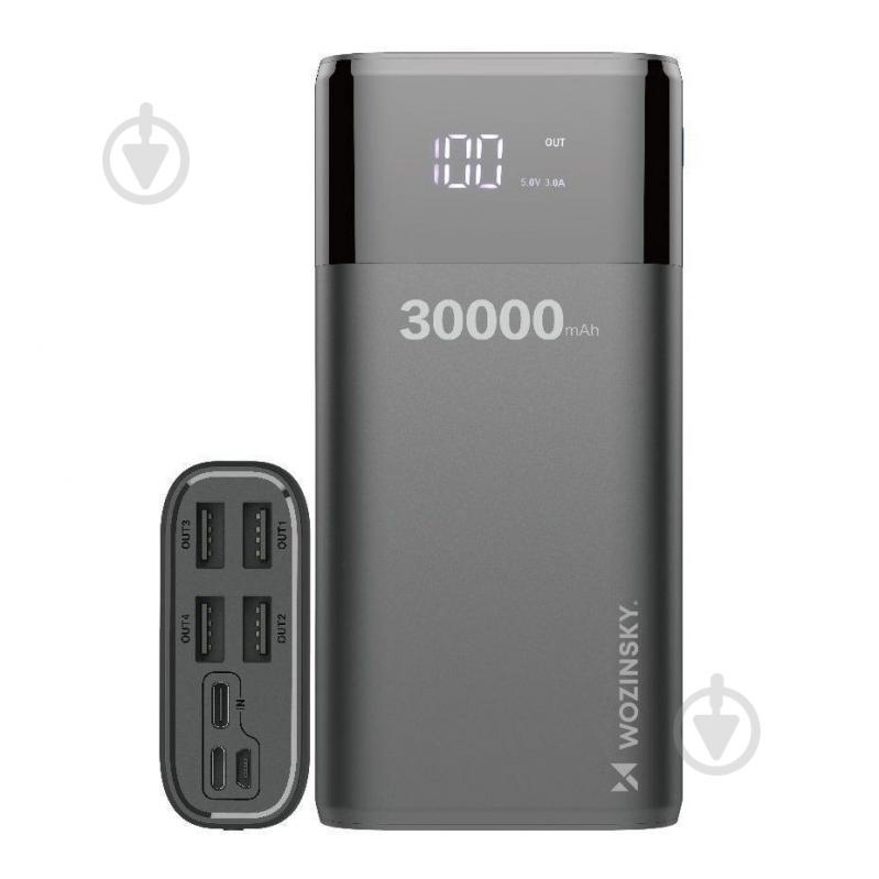 Повербанк Wozinsky 30000 mAh black (63461) 4xUSB LCD Display 2A - фото 1