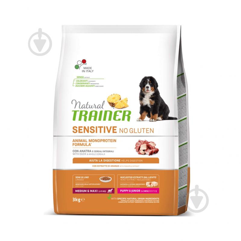 Корм для средних пород/для больших пород Trainer Natural Natural Sensitive Puppy&Junior Medium&Maxi утка без глютена 3 кг 3 кг - фото 1