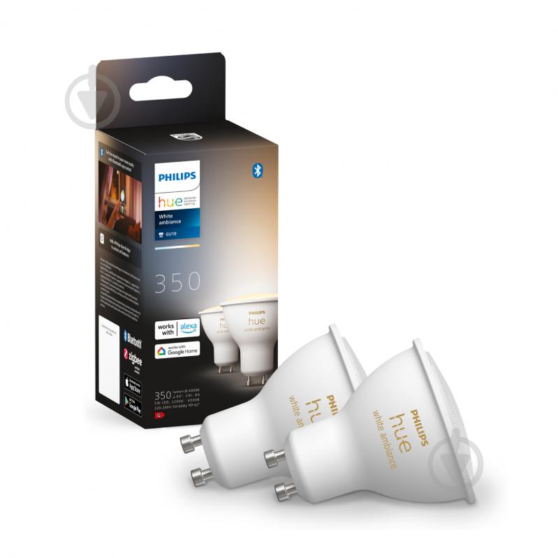 Лампа светодиодная Philips hue GU10 5W (50 Вт) 2200K-6500K Tunable white ZigBee Bluetooth 2 шт. - фото 1