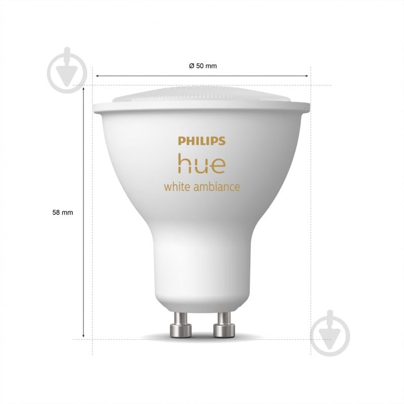 Лампа светодиодная Philips hue GU10 5W (50 Вт) 2200K-6500K Tunable white ZigBee Bluetooth 2 шт. - фото 6