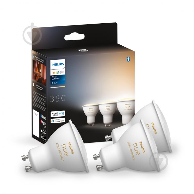 Лампа светодиодная Philips hue GU10 5W (50 Вт) 2200K-6500K Tunable white ZigBee Bluetooth 3 шт. - фото 1