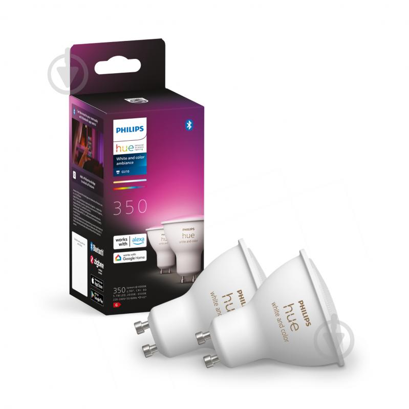 Лампа светодиодная Philips hue GU10 5.7W (50 Вт) 2000K-6500K RGB ZigBee Bluetooth 2 шт. - фото 1