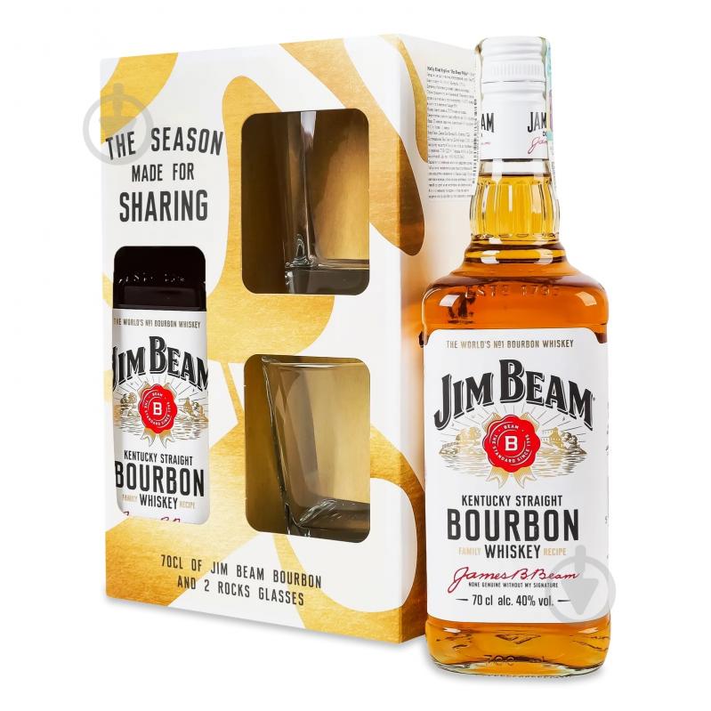 ᐉ Бурбон Jim Beam White 0,7 л + 2 стакана 0,7 л • Купить в Киеве