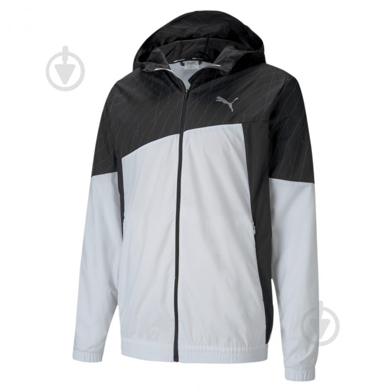 Вітрівка чоловіча весняна Puma Run Graphic Hooded Jacket 51937701 р.L сіра із чорним - фото 1 Вітрівка чоловіча весняна Puma Run Graphic Hooded Jacket 51937701 р.L сіра із чорним - фото 1