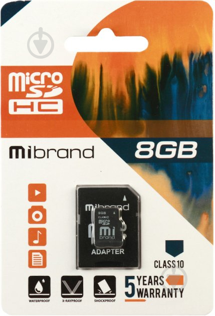 Карта пам'яті Mibrand microSDHC 8 ГБ Class 10 (MICDHC10/8GB-A) - фото 1