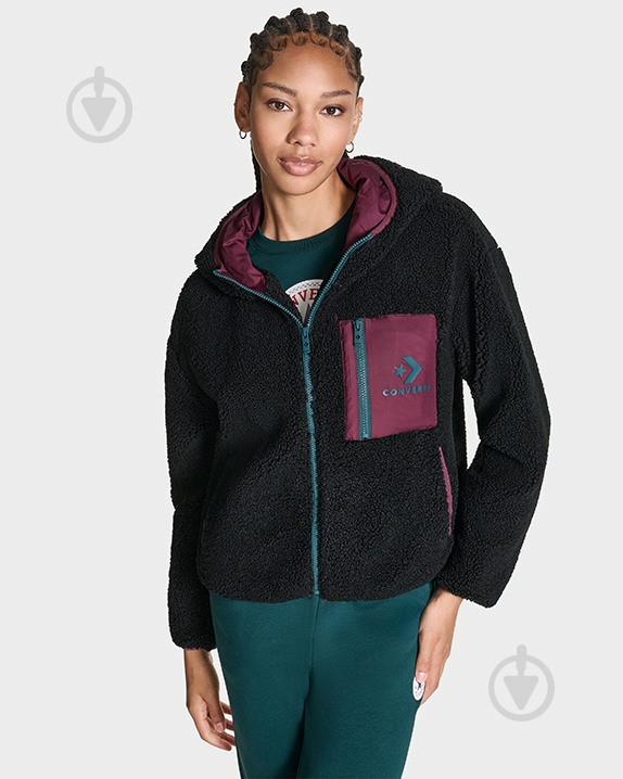 Куртка Converse STAR CHEVRON SHERPA CVW5J006-BLK р.XS - фото 2 Куртка Converse STAR CHEVRON SHERPA CVW5J006-BLK р.XS - фото 2