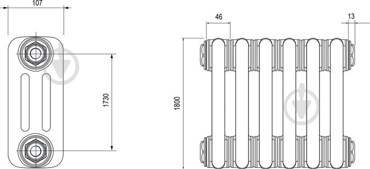 Радиатор Multicolumn H=1800 3-6 (секций) конф.0 (боковое 1/2G) RAL9016 - фото 3