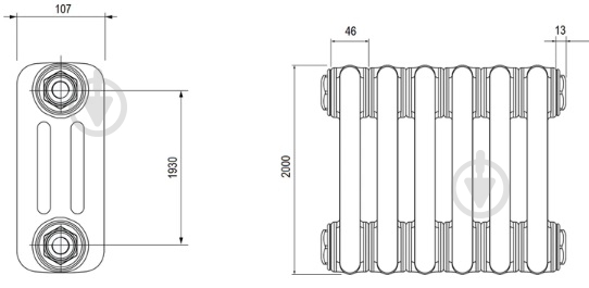 Радиатор Multicolumn H=2000 3-10 (секций) конф.0 (боковое 1/2G) RAL9016 - фото 3