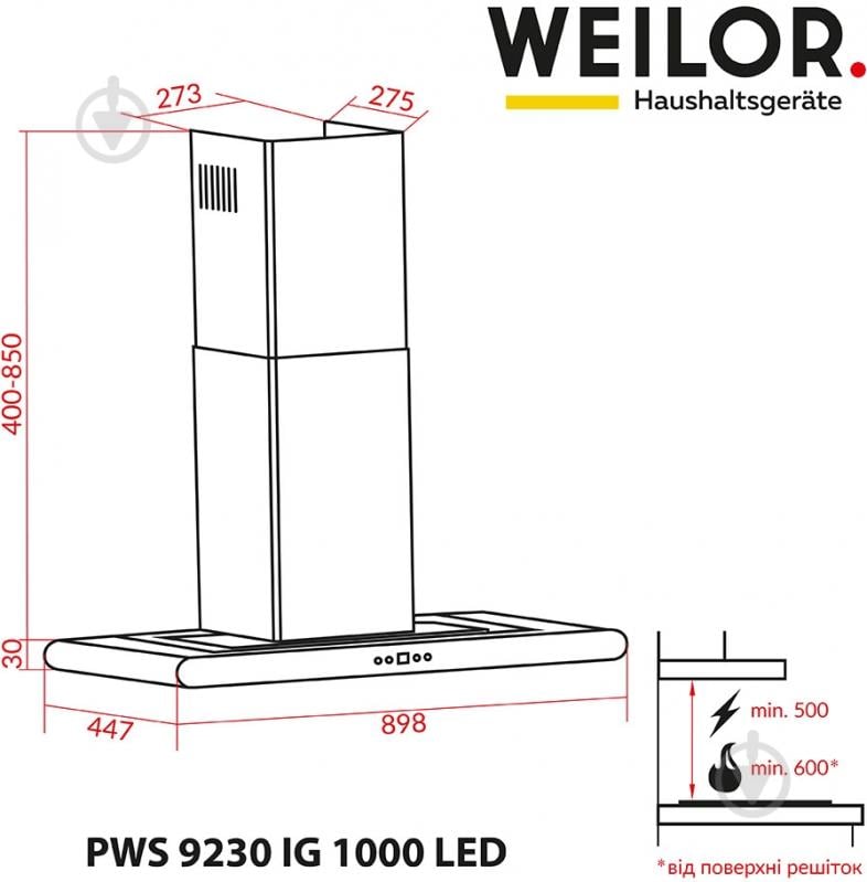 Вытяжка WEILOR PWS 9230 IG 1000 LED - фото 8 Вытяжка WEILOR PWS 9230 IG 1000 LED - фото 8
