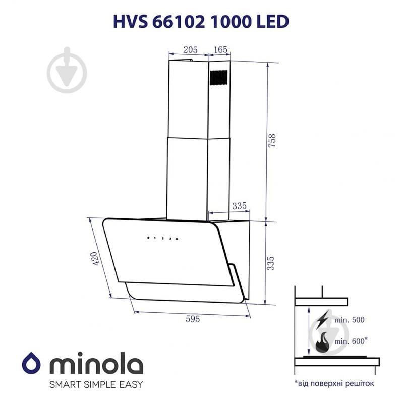 Вытяжка Minola HVS 66102 BL 1000 LED декоративная наклонная - фото 9