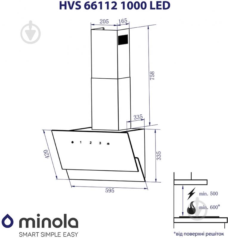 Вытяжка Minola HVS 66112 BL 1000 LED декоративная наклонная - фото 14 Вытяжка Minola HVS 66112 BL 1000 LED декоративная наклонная - фото 14