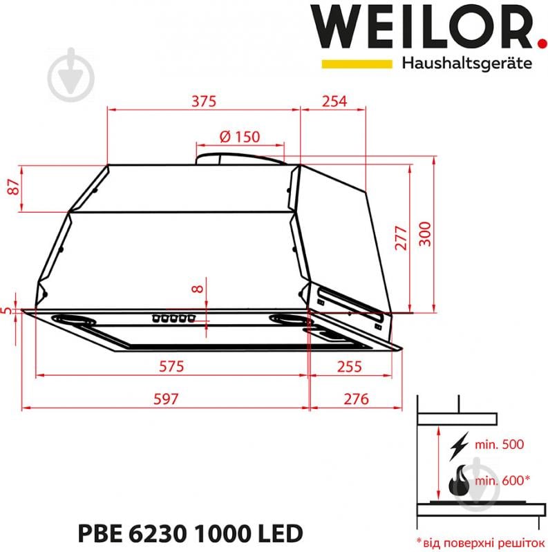 Вытяжка WEILOR PBE 6230 SS 1000 LED - фото 11