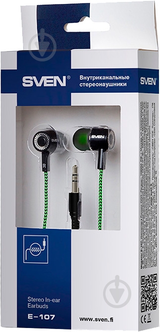 Наушники Sven E-107 black/green (850216) - фото 3 Наушники Sven E-107 black/green (850216) - фото 3