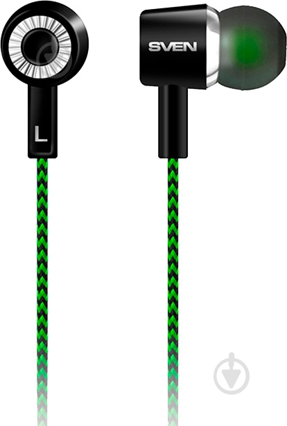 Наушники Sven E-107 black/green (850216) - фото 1 Наушники Sven E-107 black/green (850216) - фото 1