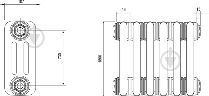 Радіатор Multicolumn H=1800 3-6 (секцій) конф.D (нижнє 1/2G) RAL9016 - фото 2