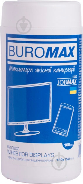 Серветки для очищення екранів, моніторів і оптики 100 шт Buromax - фото 1