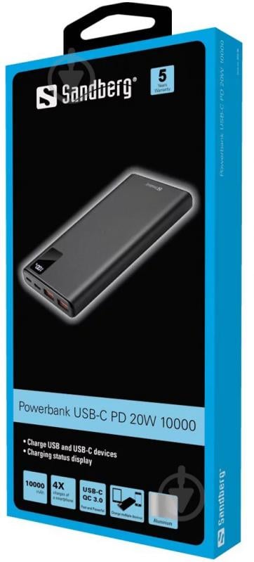 Повербанк Sandberg USB-C PD 20W 10000 mAh black (420-58) - фото 2