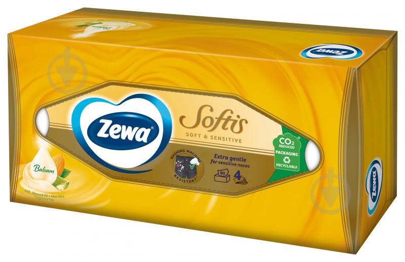 Салфетки гигиенические в коробке Zewa Softis Soft&Sensitive 4 слоя 80 шт. - фото 2