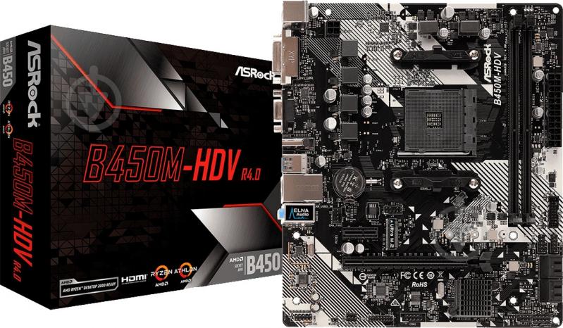 Материнська плата ASRock B450M-HDV_R4.0 (Socket AM4, AMD B450, mirco ATX) - фото 1