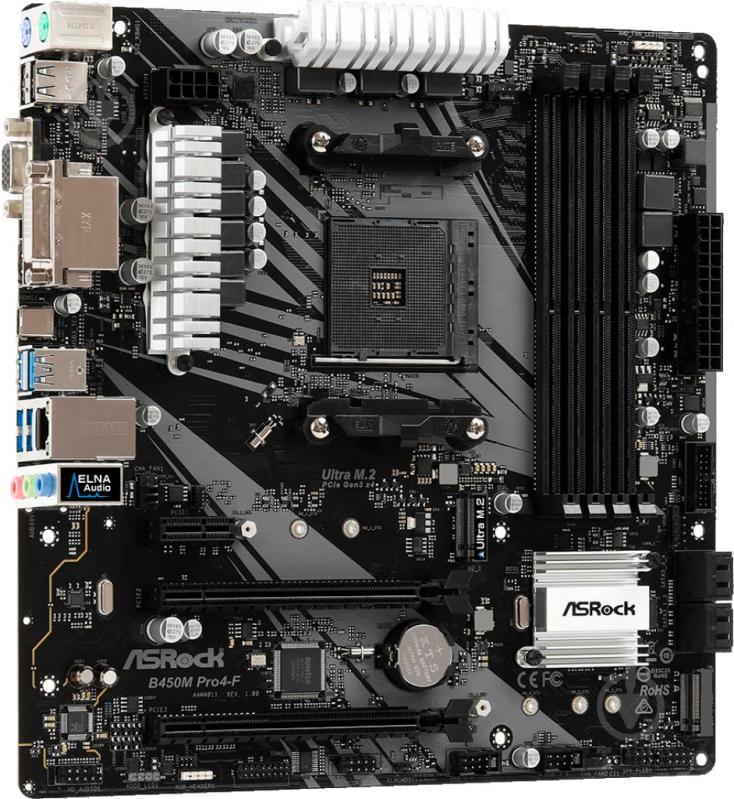 Материнська плата ASRock B450M PRO4 (Socket AM4, AMD B450, mirco ATX) - фото 2