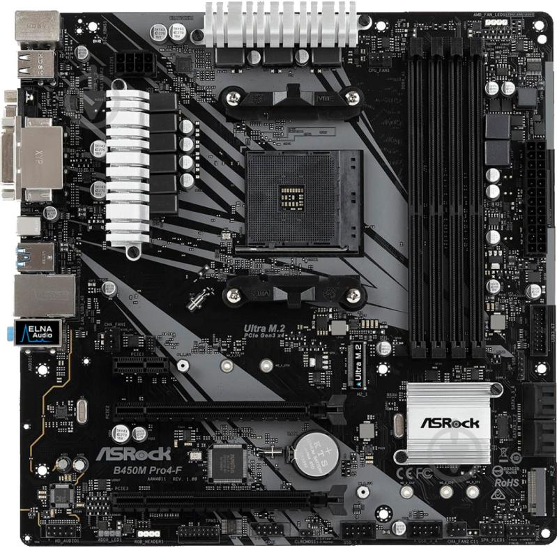 Материнська плата ASRock B450M PRO4 (Socket AM4, AMD B450, mirco ATX) - фото 1