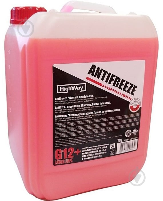 Антифриз HighWay Antifreeze Long Life G12+ от -40 до +110 10 л красный - фото 1