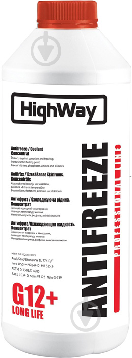 Антифриз HighWay Antifreeze G12+ концентрат 1,5 л красный - фото 1