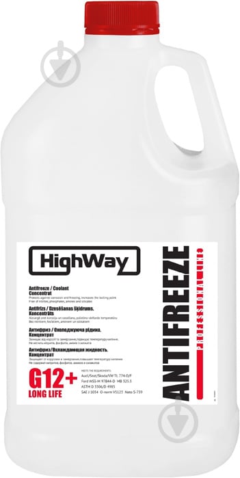 Антифриз HighWay Antifreeze G12+ концентрат 3,78 л червоний - фото 1