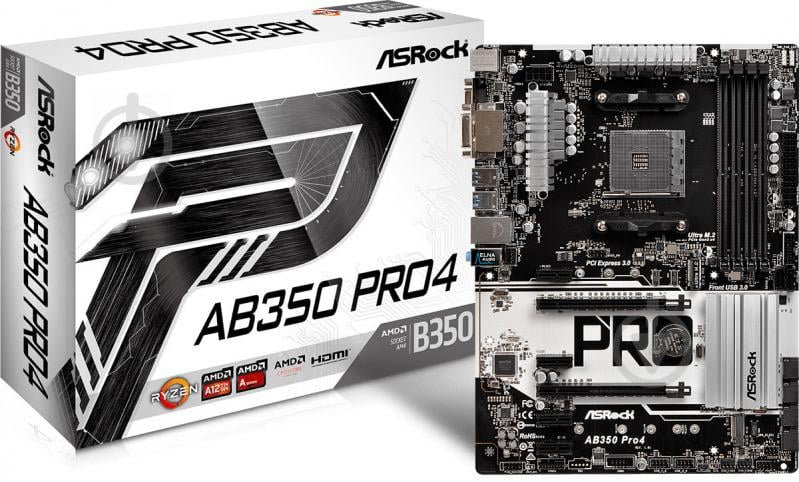 Материнська плата ASRock AB350 PRO4 (Socket AM4, AMD B350, ATX) - фото 1