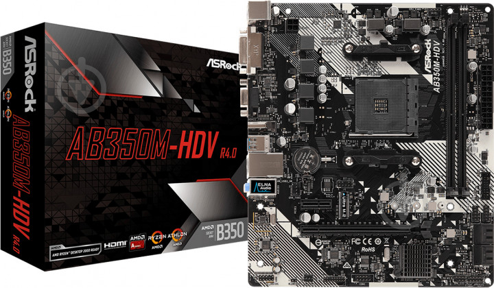 Материнская плата ASRock AB350M-HDV R4.0 (Socket AM4, AMD B350, mirco ATX) - фото 1