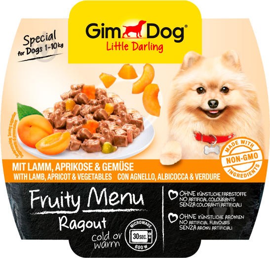 Консерва для малих порід Gimpet з ягням, абрикосом та овочами GimDog Fruity Menu, паштет, 100г 100 г - фото 1