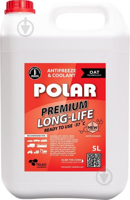 Антифриз Polar Premium LL -37C від -35 до +108 5 л красный - фото 1