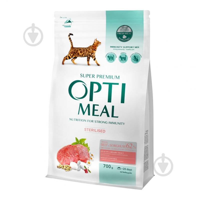 Корм сухий для стерілізованих котів Optimeal з високим вмістом яловичини та сорго 700 г - фото 1