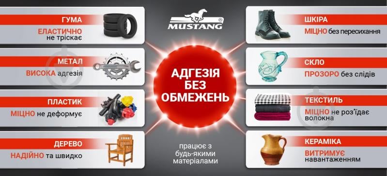 Клей двухкомпонентный Mustang + спрей-активатор FAST FIX 400 мл + 100 г - фото 5