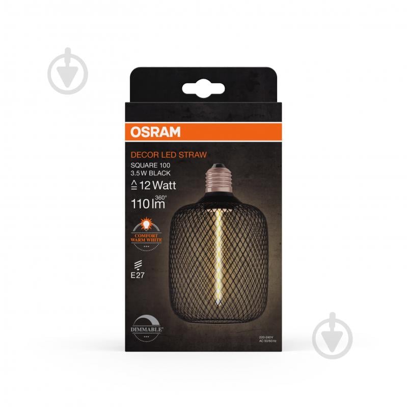 Лампа світлодіодна Osram DECOR LED STRAW FILAMENT SQUARE 100 BLACK DIM 3,5 Вт E27 1800 К 220 В FIL SQ-I BK - фото 6