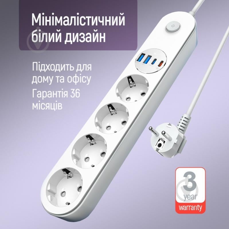 Сетевой фильтр ColorWay white 2 м CW-CHE44PDW - фото 10