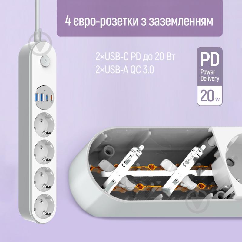 Сетевой фильтр ColorWay white 2 м CW-CHE44PDW - фото 11