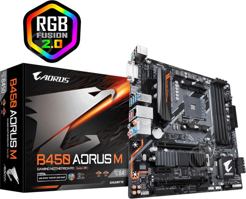 Материнська плата Gigabyte B450 AORUS M (Socket AM4, AMD B450, ATX) - фото 1