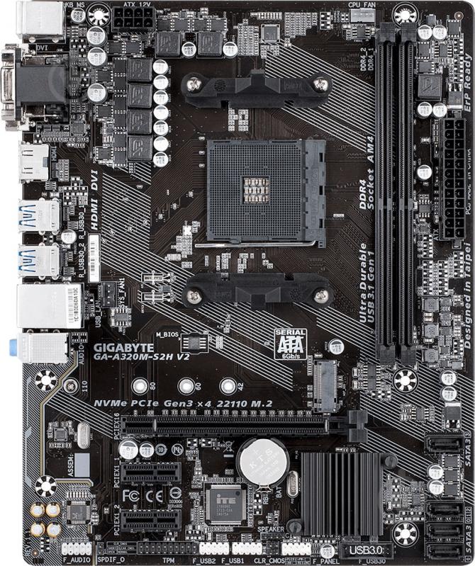 Материнская плата Gigabyte GA-A320M-S2H V2 (Socket AM4, AMD A320, mirco ATX) - фото 2 Материнская плата Gigabyte GA-A320M-S2H V2 (Socket AM4, AMD A320, mirco ATX) - фото 2