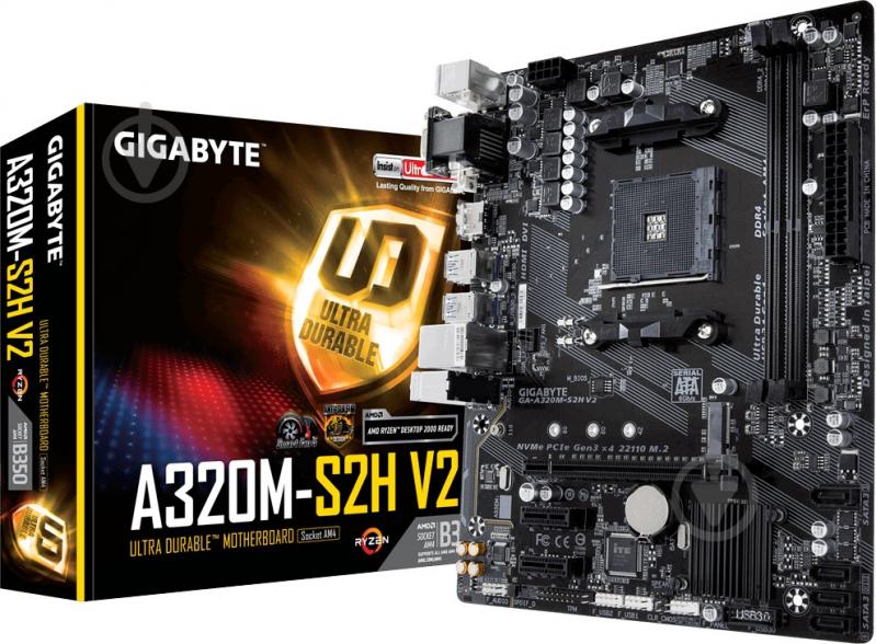 Материнская плата Gigabyte GA-A320M-S2H V2 (Socket AM4, AMD A320, mirco ATX) - фото 1 Материнская плата Gigabyte GA-A320M-S2H V2 (Socket AM4, AMD A320, mirco ATX) - фото 1
